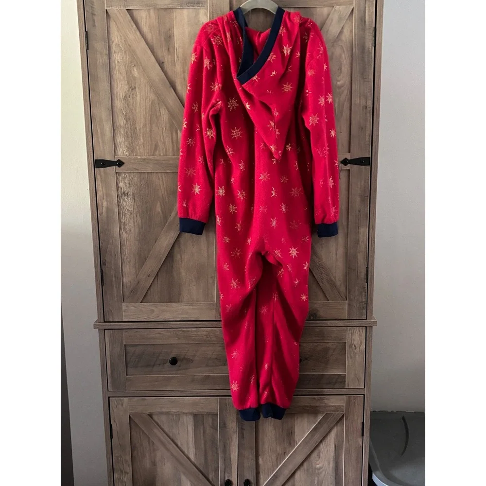 Harry Potter Kids Red Fleece Hogwarts Crest Hooded Union Suit Pajamas Size 6/6X